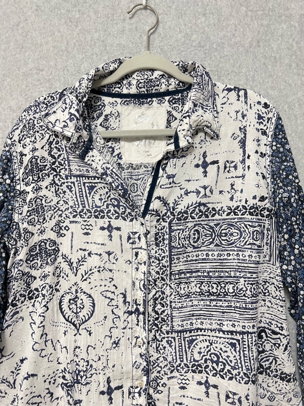 Cino Indigo Patchwork Button Down Boyfriend Shirt… - image 3